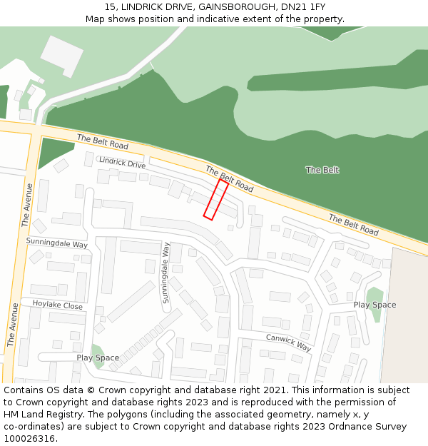 15, LINDRICK DRIVE, GAINSBOROUGH, DN21 1FY: Location map and indicative extent of plot