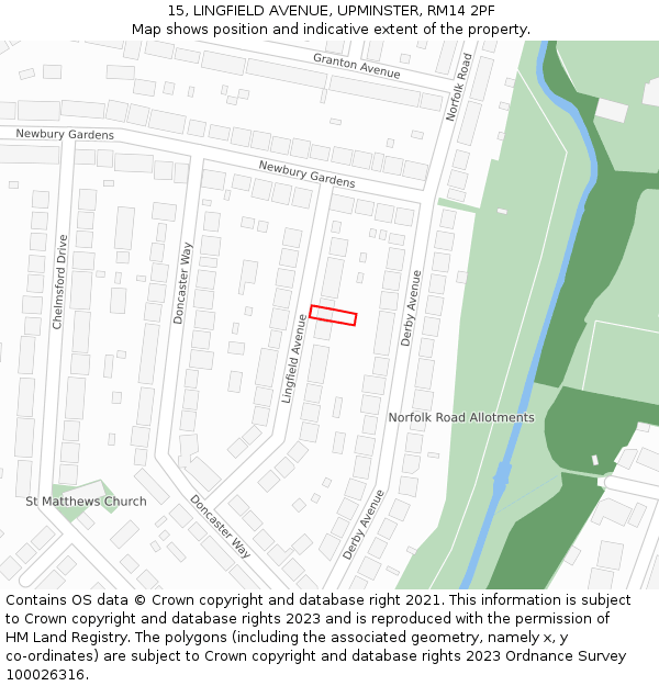 15, LINGFIELD AVENUE, UPMINSTER, RM14 2PF: Location map and indicative extent of plot