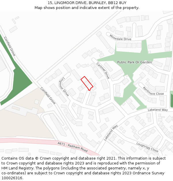 15, LINGMOOR DRIVE, BURNLEY, BB12 8UY: Location map and indicative extent of plot