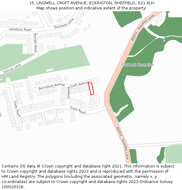 15, LINGWELL CROFT AVENUE, ECKINGTON, SHEFFIELD, S21 4LH: Location map and indicative extent of plot
