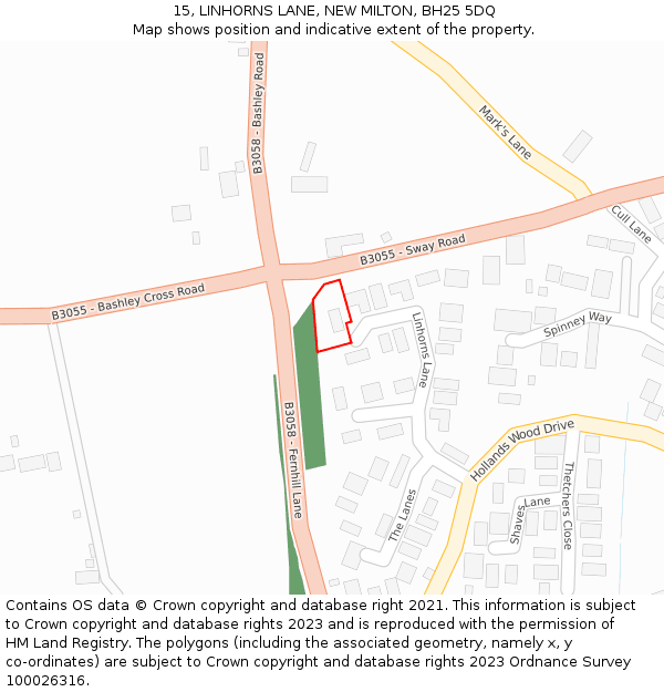 15, LINHORNS LANE, NEW MILTON, BH25 5DQ: Location map and indicative extent of plot