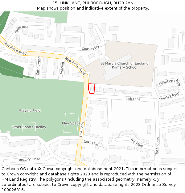 15, LINK LANE, PULBOROUGH, RH20 2AN: Location map and indicative extent of plot