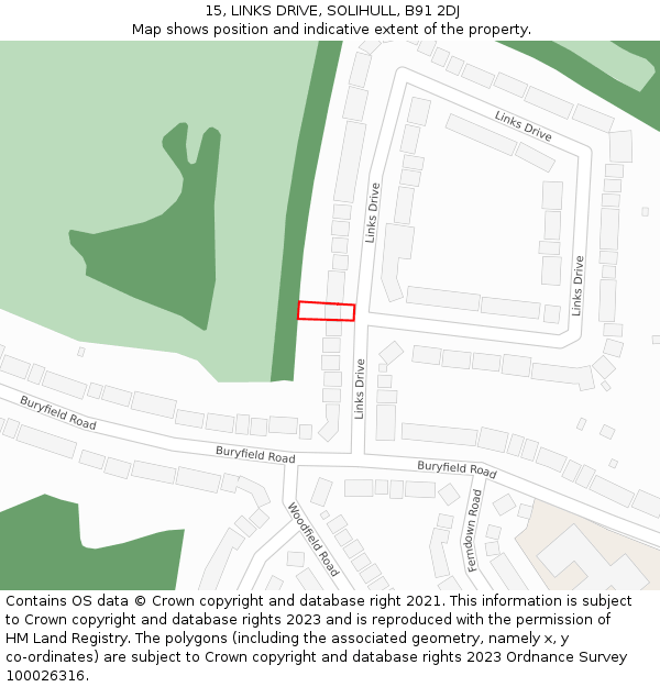 15, LINKS DRIVE, SOLIHULL, B91 2DJ: Location map and indicative extent of plot