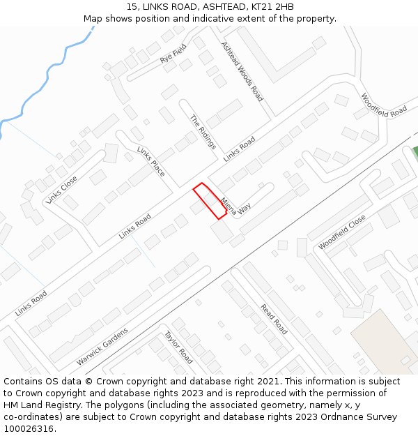 15, LINKS ROAD, ASHTEAD, KT21 2HB: Location map and indicative extent of plot