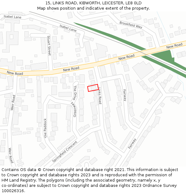 15, LINKS ROAD, KIBWORTH, LEICESTER, LE8 0LD: Location map and indicative extent of plot