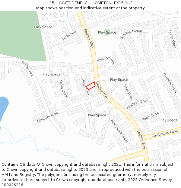 15, LINNET DENE, CULLOMPTON, EX15 1UF: Location map and indicative extent of plot