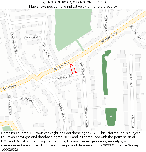 15, LINSLADE ROAD, ORPINGTON, BR6 6EA: Location map and indicative extent of plot