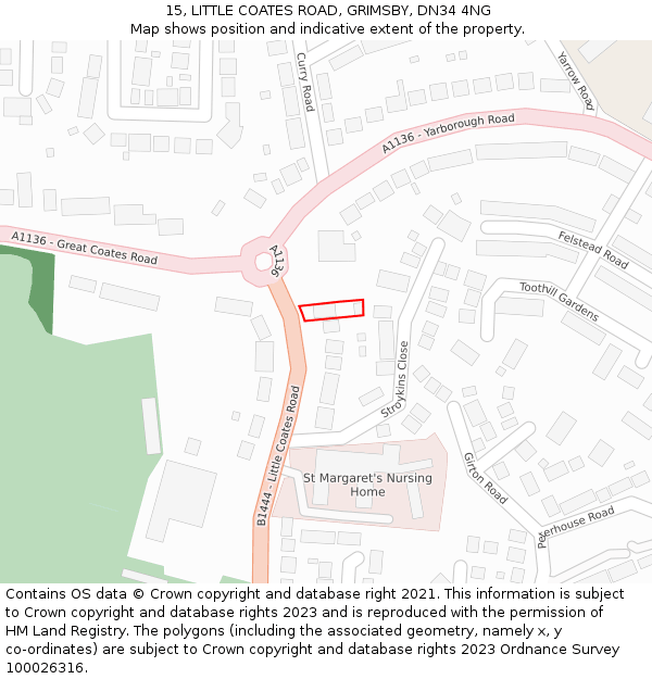 15, LITTLE COATES ROAD, GRIMSBY, DN34 4NG: Location map and indicative extent of plot