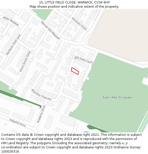 15, LITTLE FIELD CLOSE, WARWICK, CV34 6HY: Location map and indicative extent of plot