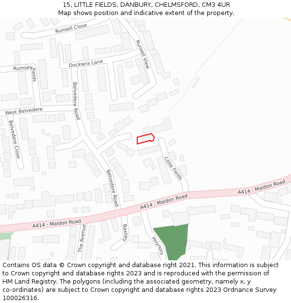 15, LITTLE FIELDS, DANBURY, CHELMSFORD, CM3 4UR: Location map and indicative extent of plot