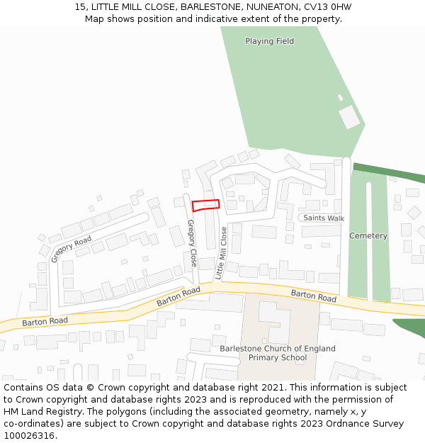 15, LITTLE MILL CLOSE, BARLESTONE, NUNEATON, CV13 0HW: Location map and indicative extent of plot