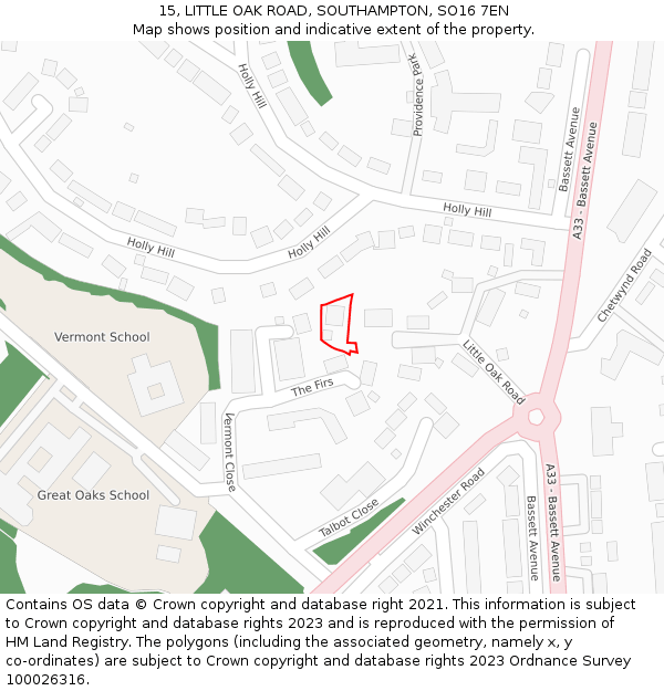 15, LITTLE OAK ROAD, SOUTHAMPTON, SO16 7EN: Location map and indicative extent of plot