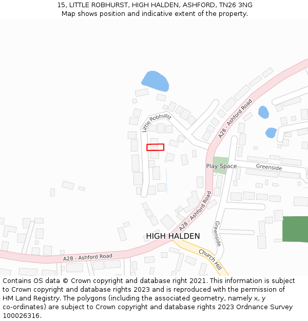 15, LITTLE ROBHURST, HIGH HALDEN, ASHFORD, TN26 3NG: Location map and indicative extent of plot