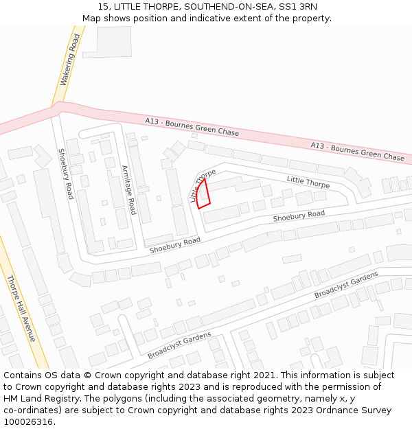 15, LITTLE THORPE, SOUTHEND-ON-SEA, SS1 3RN: Location map and indicative extent of plot