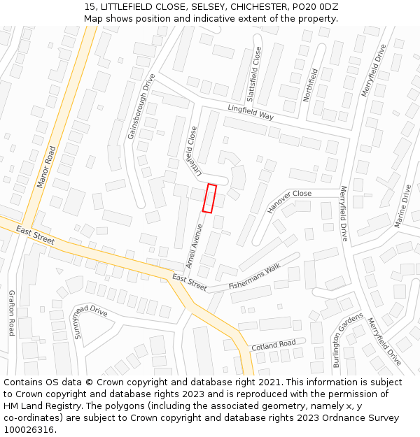 15, LITTLEFIELD CLOSE, SELSEY, CHICHESTER, PO20 0DZ: Location map and indicative extent of plot