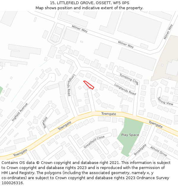 15, LITTLEFIELD GROVE, OSSETT, WF5 0PS: Location map and indicative extent of plot
