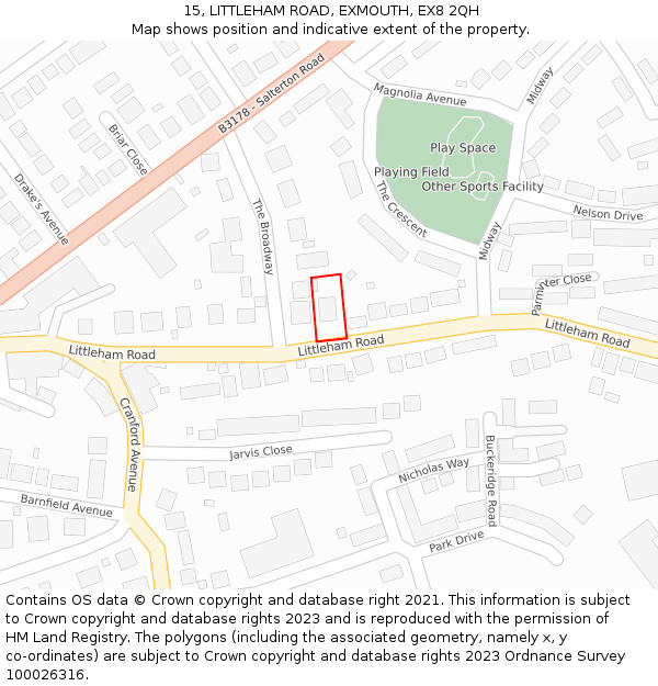 15, LITTLEHAM ROAD, EXMOUTH, EX8 2QH: Location map and indicative extent of plot