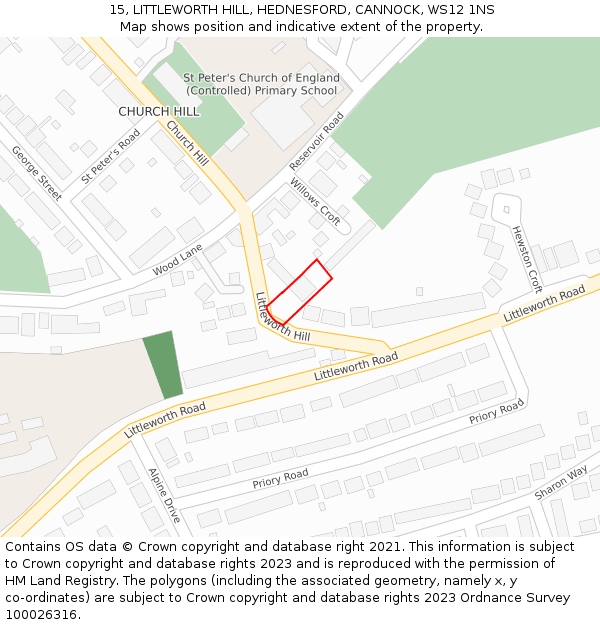 15, LITTLEWORTH HILL, HEDNESFORD, CANNOCK, WS12 1NS: Location map and indicative extent of plot