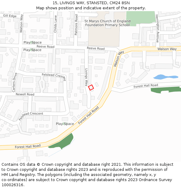 15, LIVINGS WAY, STANSTED, CM24 8SN: Location map and indicative extent of plot