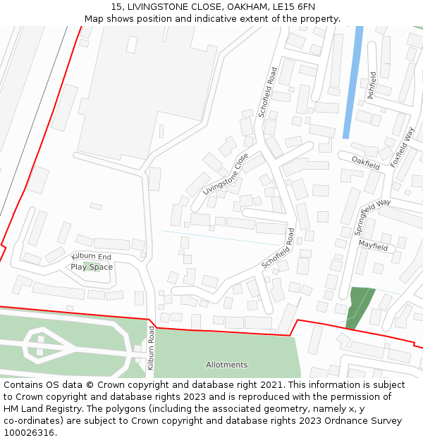 15, LIVINGSTONE CLOSE, OAKHAM, LE15 6FN: Location map and indicative extent of plot