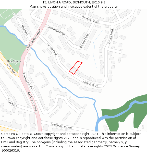 15, LIVONIA ROAD, SIDMOUTH, EX10 9JB: Location map and indicative extent of plot