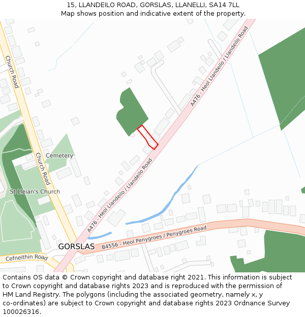 15, LLANDEILO ROAD, GORSLAS, LLANELLI, SA14 7LL: Location map and indicative extent of plot