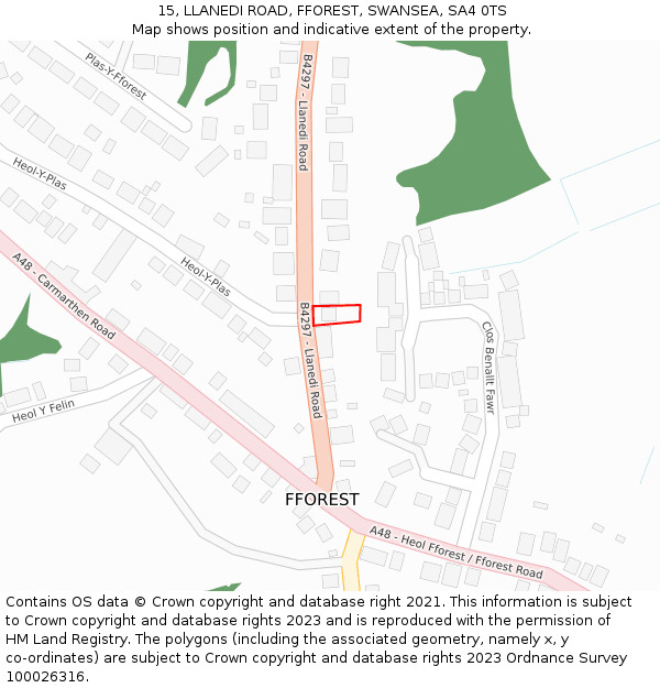 15, LLANEDI ROAD, FFOREST, SWANSEA, SA4 0TS: Location map and indicative extent of plot