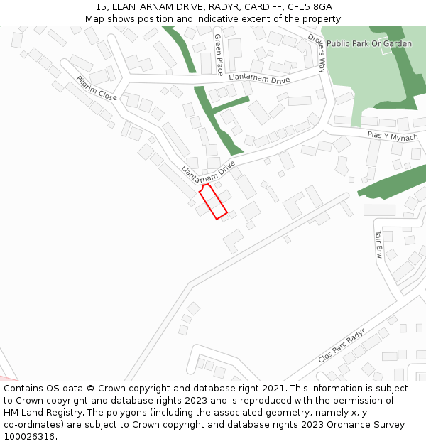 15, LLANTARNAM DRIVE, RADYR, CARDIFF, CF15 8GA: Location map and indicative extent of plot