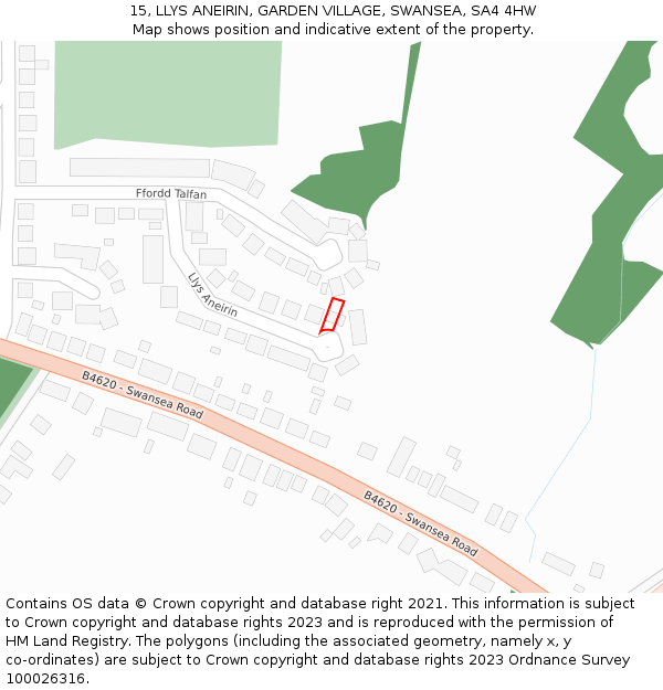 15, LLYS ANEIRIN, GARDEN VILLAGE, SWANSEA, SA4 4HW: Location map and indicative extent of plot