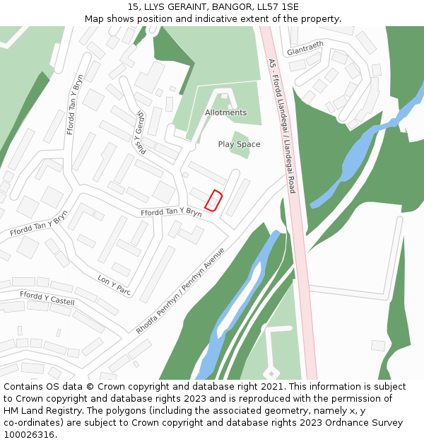 15, LLYS GERAINT, BANGOR, LL57 1SE: Location map and indicative extent of plot