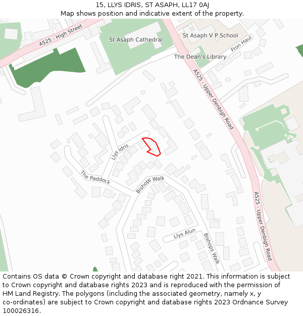 15, LLYS IDRIS, ST ASAPH, LL17 0AJ: Location map and indicative extent of plot