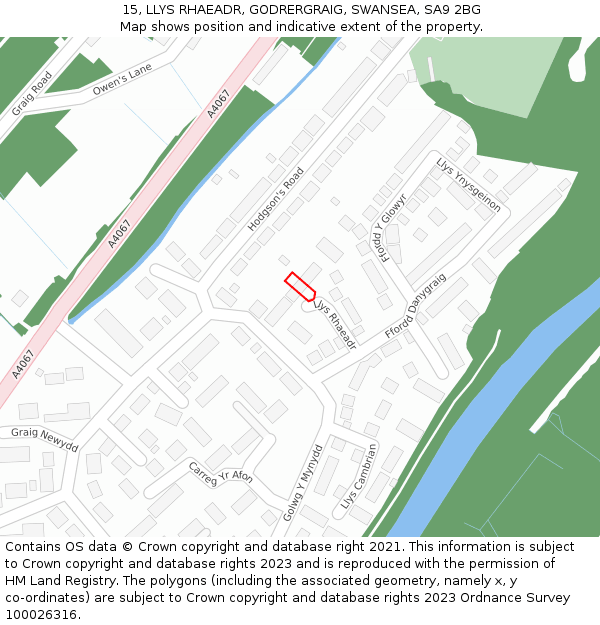 15, LLYS RHAEADR, GODRERGRAIG, SWANSEA, SA9 2BG: Location map and indicative extent of plot