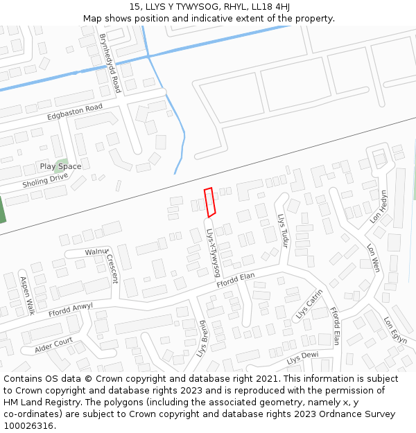 15, LLYS Y TYWYSOG, RHYL, LL18 4HJ: Location map and indicative extent of plot