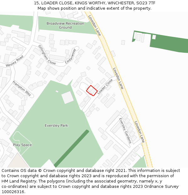 15, LOADER CLOSE, KINGS WORTHY, WINCHESTER, SO23 7TF: Location map and indicative extent of plot