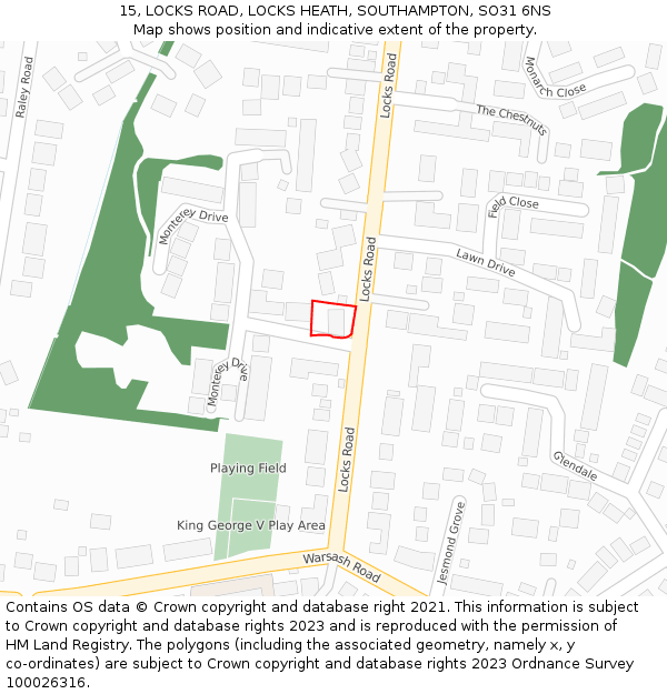 15, LOCKS ROAD, LOCKS HEATH, SOUTHAMPTON, SO31 6NS: Location map and indicative extent of plot