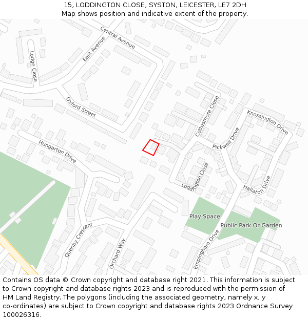 15, LODDINGTON CLOSE, SYSTON, LEICESTER, LE7 2DH: Location map and indicative extent of plot