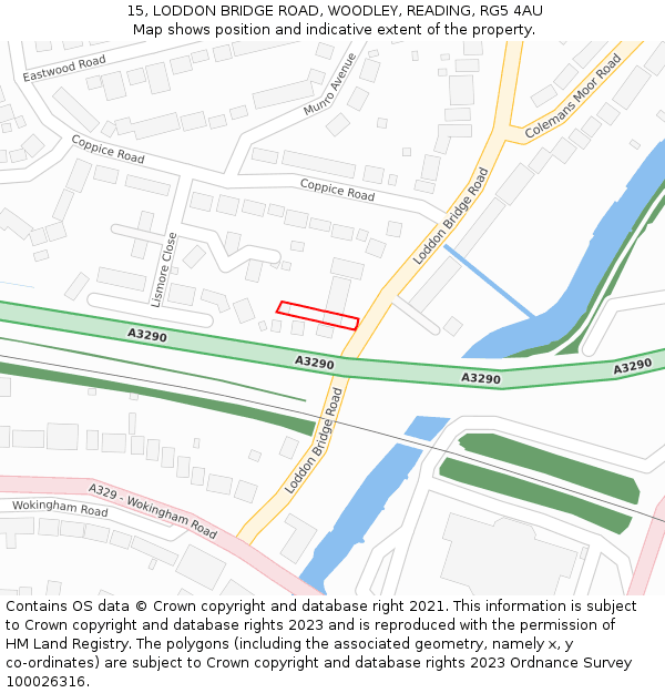 15, LODDON BRIDGE ROAD, WOODLEY, READING, RG5 4AU: Location map and indicative extent of plot