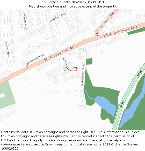 15, LODGE CLOSE, BEWDLEY, DY12 1DN: Location map and indicative extent of plot