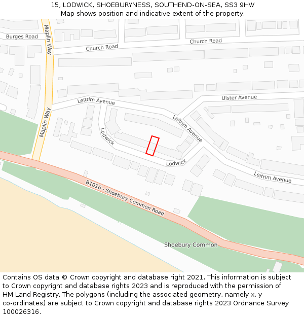 15, LODWICK, SHOEBURYNESS, SOUTHEND-ON-SEA, SS3 9HW: Location map and indicative extent of plot