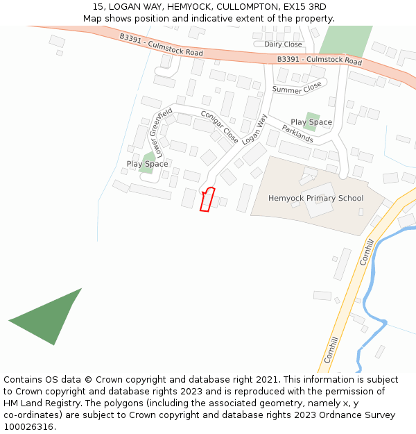 15, LOGAN WAY, HEMYOCK, CULLOMPTON, EX15 3RD: Location map and indicative extent of plot