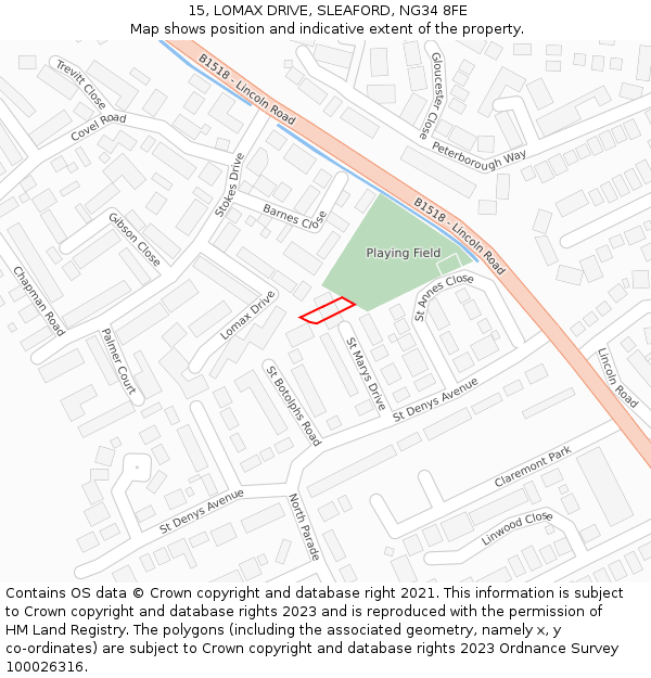 15, LOMAX DRIVE, SLEAFORD, NG34 8FE: Location map and indicative extent of plot