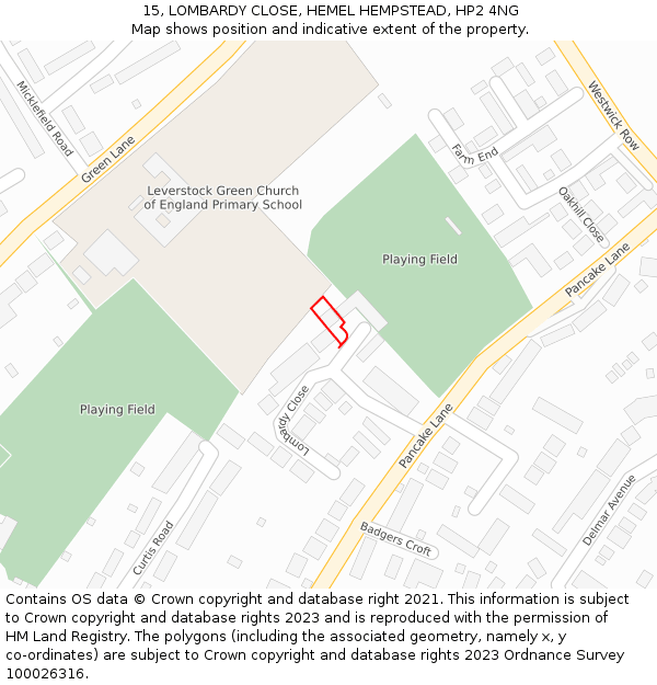 15, LOMBARDY CLOSE, HEMEL HEMPSTEAD, HP2 4NG: Location map and indicative extent of plot