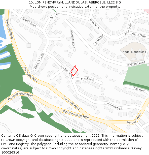 15, LON PENDYFFRYN, LLANDDULAS, ABERGELE, LL22 8JQ: Location map and indicative extent of plot