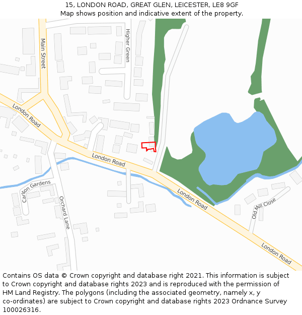 15, LONDON ROAD, GREAT GLEN, LEICESTER, LE8 9GF: Location map and indicative extent of plot