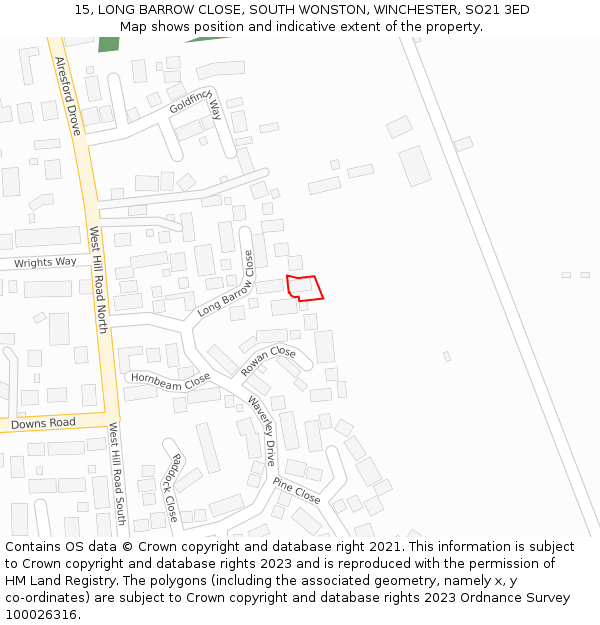 15, LONG BARROW CLOSE, SOUTH WONSTON, WINCHESTER, SO21 3ED: Location map and indicative extent of plot