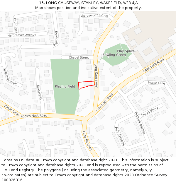 15, LONG CAUSEWAY, STANLEY, WAKEFIELD, WF3 4JA: Location map and indicative extent of plot