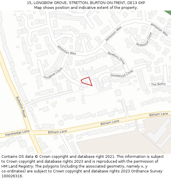 15, LONGBOW GROVE, STRETTON, BURTON-ON-TRENT, DE13 0XP: Location map and indicative extent of plot