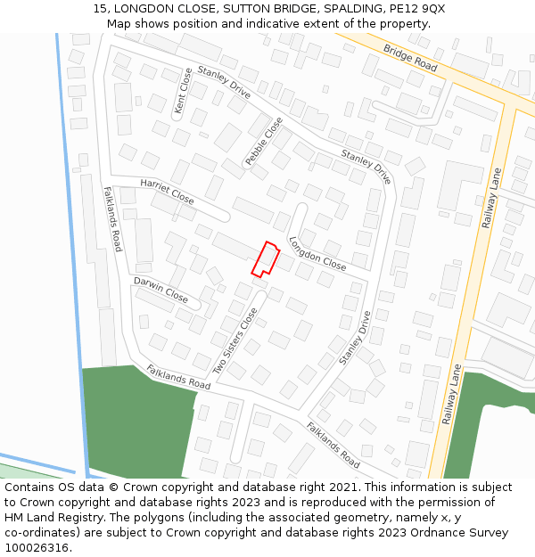 15, LONGDON CLOSE, SUTTON BRIDGE, SPALDING, PE12 9QX: Location map and indicative extent of plot