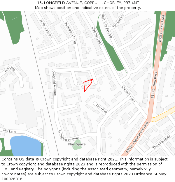 15, LONGFIELD AVENUE, COPPULL, CHORLEY, PR7 4NT: Location map and indicative extent of plot