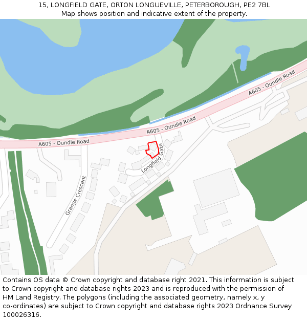 15, LONGFIELD GATE, ORTON LONGUEVILLE, PETERBOROUGH, PE2 7BL: Location map and indicative extent of plot